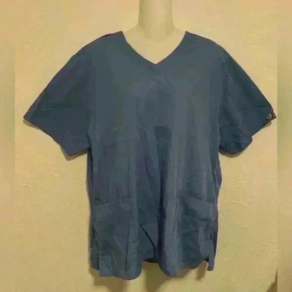 Sanibel Scrub Top Blue Cotton Blend Unisex Size Large Comfortable